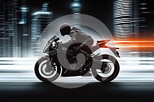 Biker speed, sports bike on white black background, adrenaline rush