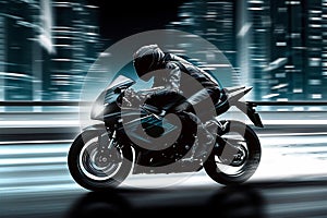 Biker speed, sports bike on white black background, adrenaline rush