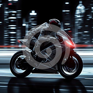 Biker on sports bike, white and black background, intense speed