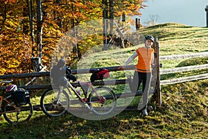 Biker stretch legs at the begining of the ride