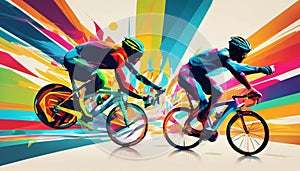 Bikers with colorful background. Summer olimpics.