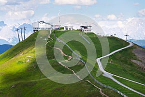 Bikers downhill X-line trail from Schattberg-Ost mountain, Saalbach-Hinterglemm