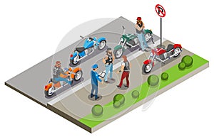 Bikers Meeting Isometric Composition