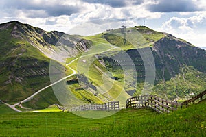 Bikers trail to Schattberg-Ost mountain station, Saalbach-Hinterglemm, Alps, Austria