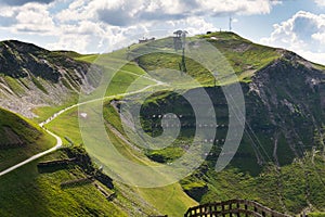 Bikers trail to Schattberg-Ost mountain station, Saalbach-Hinterglemm, Alps, Austria