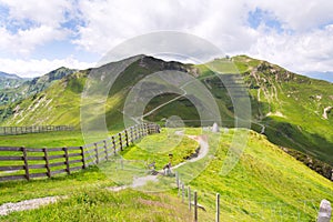 Bikers trail to Schattberg-Ost mountain station, Saalbach-Hinterglemm, Alps, Austria