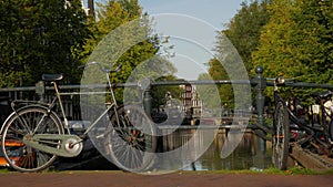 Bikes on a Bridge over Brouwersgracht Canal Amsterdam