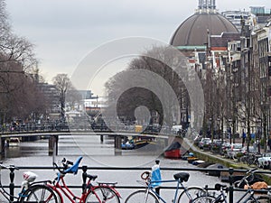 Bikes on canal bridge, Amsterdam