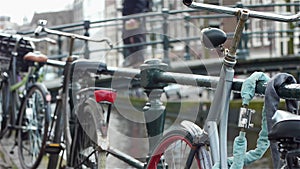 Bikes and canal an urbanscape in Amsterdam, the Netherlands