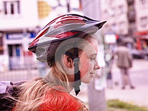Bikes cycling girl wearing helmet.