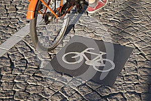 Bikes Lane Symbol and Cyclist, Amsterdam