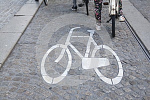 Bikes Lane Symbol and Cyclists, Amsterdam