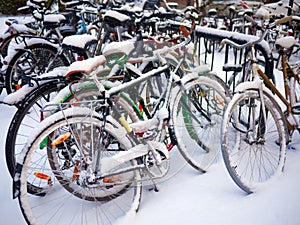 Bikes parked in winter