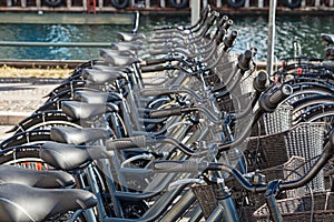Bikes for rent docking station in Copenhagen, Denmark.