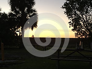 Biking across the Florida Everglades at sunset