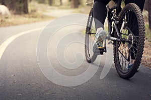 Biking on asphalt path