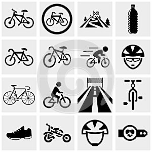 Biking vector icons set on gray.