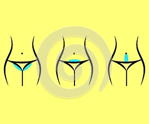 Bikini area. Removing unwanted body hair. Silhouette of a woman. Vector