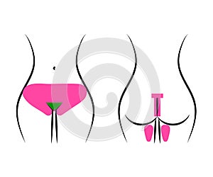 Bikini area. Removing unwanted body hair. Silhouette of a woman. Vector