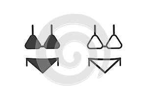 Bikini flat vector illustration glyph style design with 2 style icons black and white. Isolated on white background.