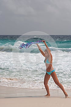 Bikini Girl at caribbean Sea beach