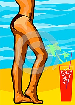 Bikini girl and cocktail design vector template