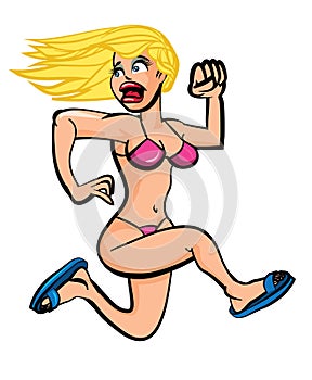 Bikini girl running in terror photo