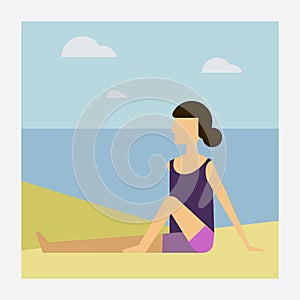 Bikini Woman lying on the beach vector with space for text