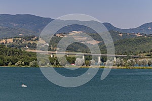 The Bilancino Lake. Lago di Bilancino, Barberino del Mugello, Florence, Italy: landscape at dawn of the picturesque lake in the photo