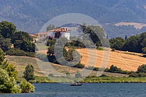 The Bilancino Lake. Lago di Bilancino, Barberino del Mugello, Florence, Italy: landscape at dawn of the picturesque lake in the