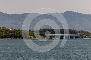 The Bilancino Lake. Lago di Bilancino, Barberino del Mugello, Florence, Italy: landscape at dawn of the picturesque lake in the