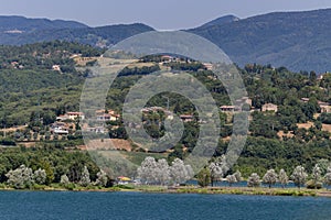 The Bilancino Lake. Lago di Bilancino, Barberino del Mugello, Florence, Italy: landscape at dawn of the picturesque lake in the