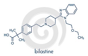 Bilastine antihistamine drug molecule. Skeletal formula.