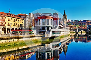 Bilbao Biscay Spain. Historical buildings by Nervion River