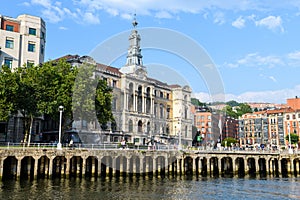 Bilbao city hall views, close to nervion river, Spain