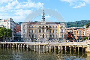 Bilbao city hall views, close to nervion river, Spain