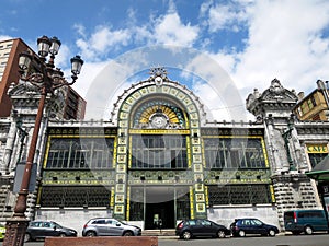 Facade of the Bilbao-Concordia Railway Station (Estacion de Santander) in Bilbao, SPAIN photo