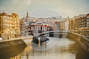 Bilbao old town views on winter sunny day, Spain.