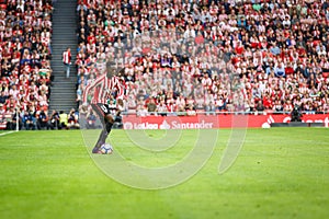 BILBAO, SPAIN - OCTOBER 16: Inaki Williams, Ahtletic Bilbao player, during a Spanish League match between Athletic Bilbao and Real