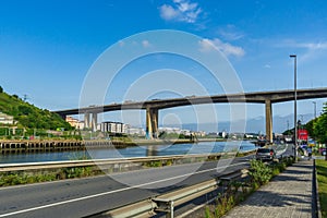 06 10 2022 - Bilbao, Spain: Rontegi bridge across the Nervion river. Arrontegi zubia, Baracaldo photo