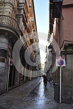 Bilbao, 13th april: Street with Residential Houses of Downtown from Bilbao city in Basque Country of Spain