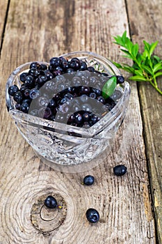 Bilberry in Crystal Bowl on Rustic Background