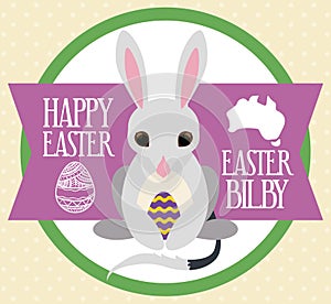 Bilby with a Paschal Egg for Australian Easter, Vector Illustration