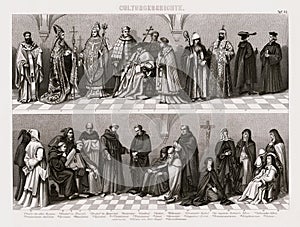 1874 Bilder Costume Print of Catholic Clergy and Sacred Church Orders photo