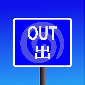 Bilingual blue out sign photo