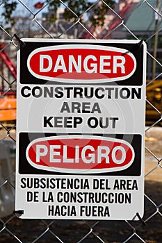 Bilingual Danger Construction Sign