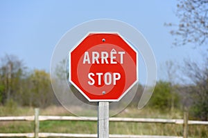 Bilingual Stop Sign in Nova Scotia of Canada photo