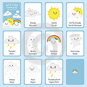 Bilingual Weather Flashcards Vector Set