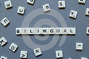 Bilingual words on grey background photo