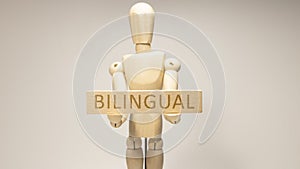 Bilingual written on wooden surface. Wooden Concept